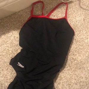 Black Speedo Suit with Red Straps